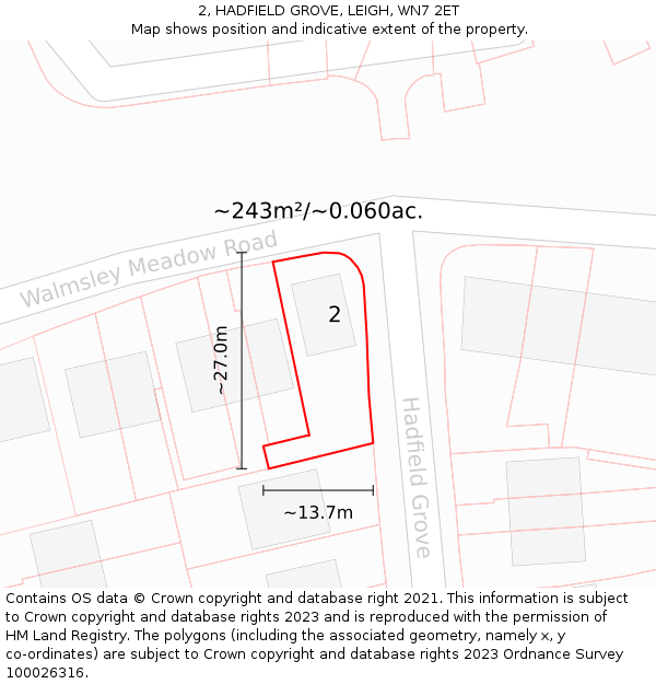 2, HADFIELD GROVE, LEIGH, WN7 2ET: Plot and title map