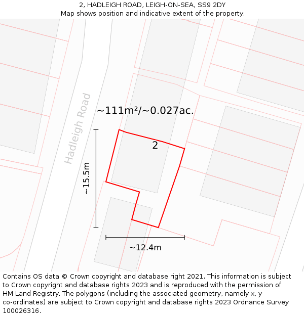 2, HADLEIGH ROAD, LEIGH-ON-SEA, SS9 2DY: Plot and title map