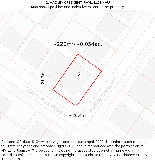 2, HADLEY CRESCENT, RHYL, LL18 4AU: Plot and title map