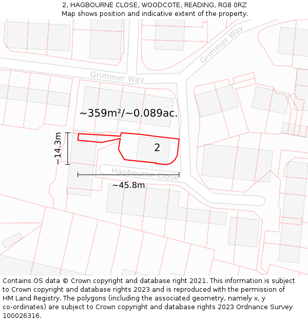 2, HAGBOURNE CLOSE, WOODCOTE, READING, RG8 0RZ: Plot and title map