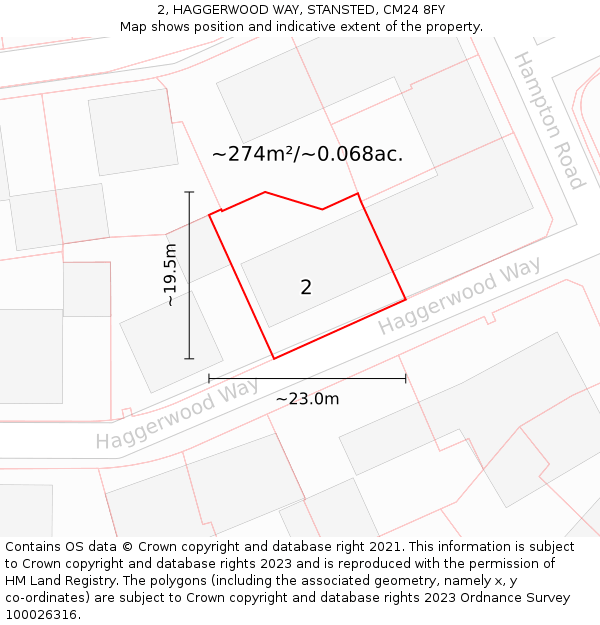 2, HAGGERWOOD WAY, STANSTED, CM24 8FY: Plot and title map