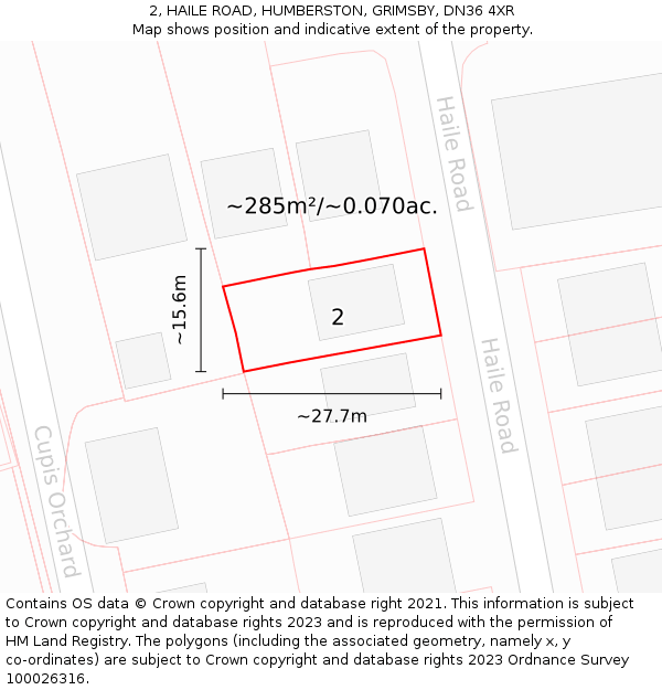 2, HAILE ROAD, HUMBERSTON, GRIMSBY, DN36 4XR: Plot and title map