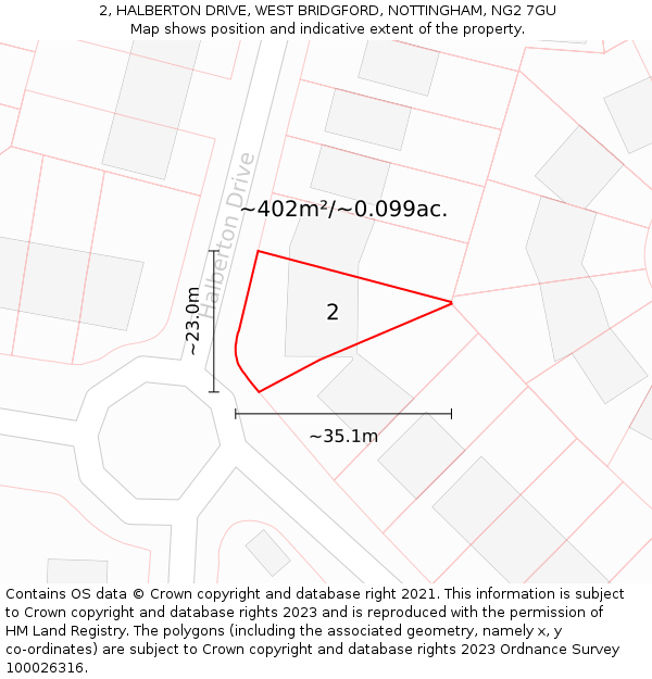 2, HALBERTON DRIVE, WEST BRIDGFORD, NOTTINGHAM, NG2 7GU: Plot and title map