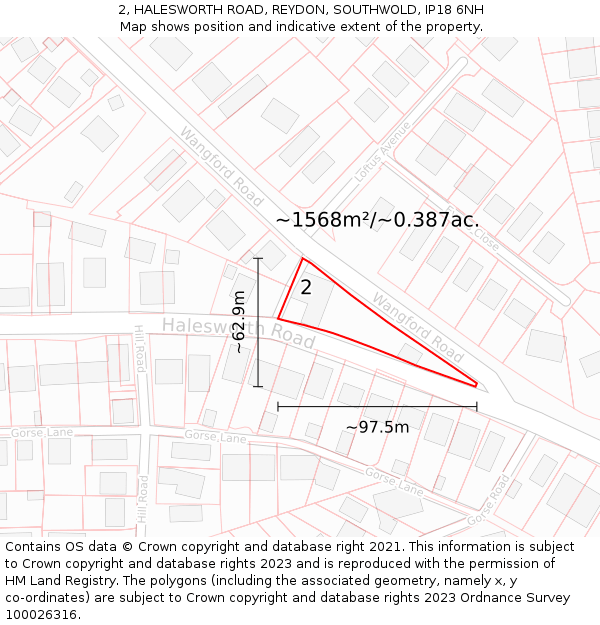 2, HALESWORTH ROAD, REYDON, SOUTHWOLD, IP18 6NH: Plot and title map