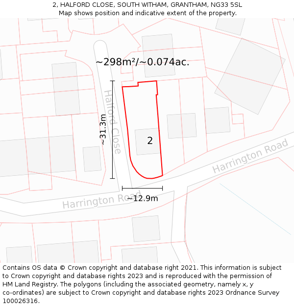 2, HALFORD CLOSE, SOUTH WITHAM, GRANTHAM, NG33 5SL: Plot and title map