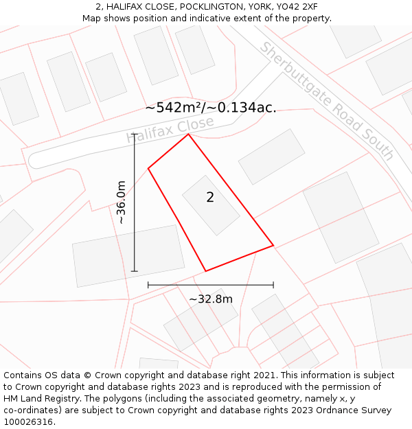 2, HALIFAX CLOSE, POCKLINGTON, YORK, YO42 2XF: Plot and title map
