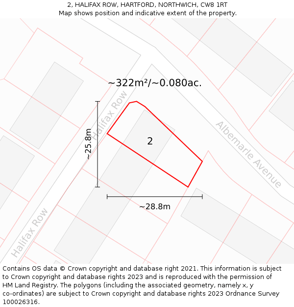 2, HALIFAX ROW, HARTFORD, NORTHWICH, CW8 1RT: Plot and title map