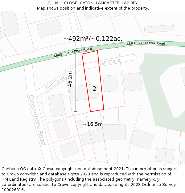 2, HALL CLOSE, CATON, LANCASTER, LA2 9PY: Plot and title map