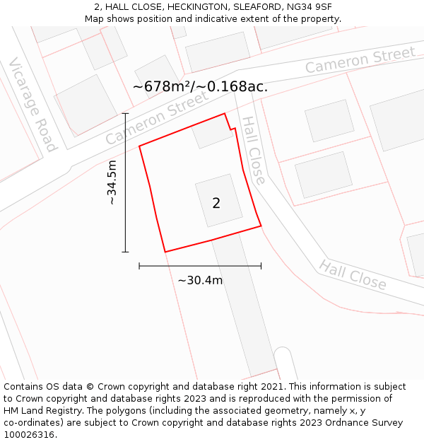 2, HALL CLOSE, HECKINGTON, SLEAFORD, NG34 9SF: Plot and title map