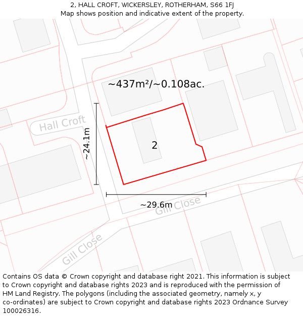 2, HALL CROFT, WICKERSLEY, ROTHERHAM, S66 1FJ: Plot and title map