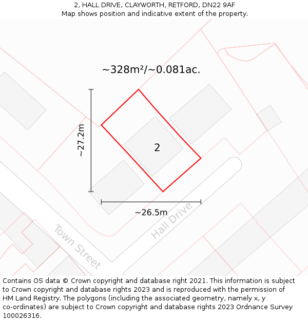 2, HALL DRIVE, CLAYWORTH, RETFORD, DN22 9AF: Plot and title map