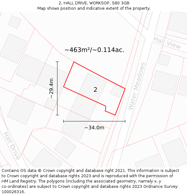 2, HALL DRIVE, WORKSOP, S80 3GB: Plot and title map