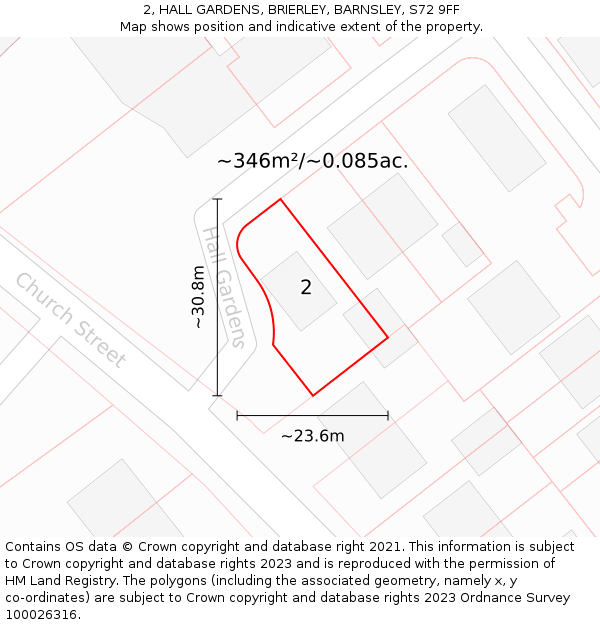 2, HALL GARDENS, BRIERLEY, BARNSLEY, S72 9FF: Plot and title map