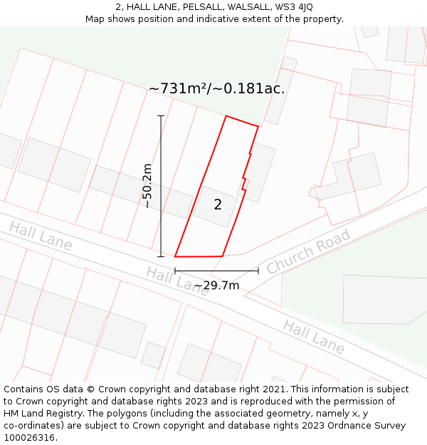 2, HALL LANE, PELSALL, WALSALL, WS3 4JQ: Plot and title map