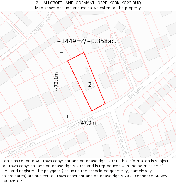 2, HALLCROFT LANE, COPMANTHORPE, YORK, YO23 3UQ: Plot and title map