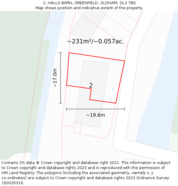 2, HALLS BARN, GREENFIELD, OLDHAM, OL3 7BS: Plot and title map