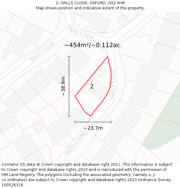 2, HALLS CLOSE, OXFORD, OX2 9HR: Plot and title map