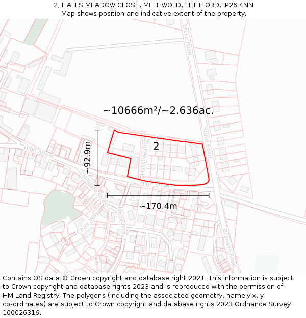 2, HALLS MEADOW CLOSE, METHWOLD, THETFORD, IP26 4NN: Plot and title map