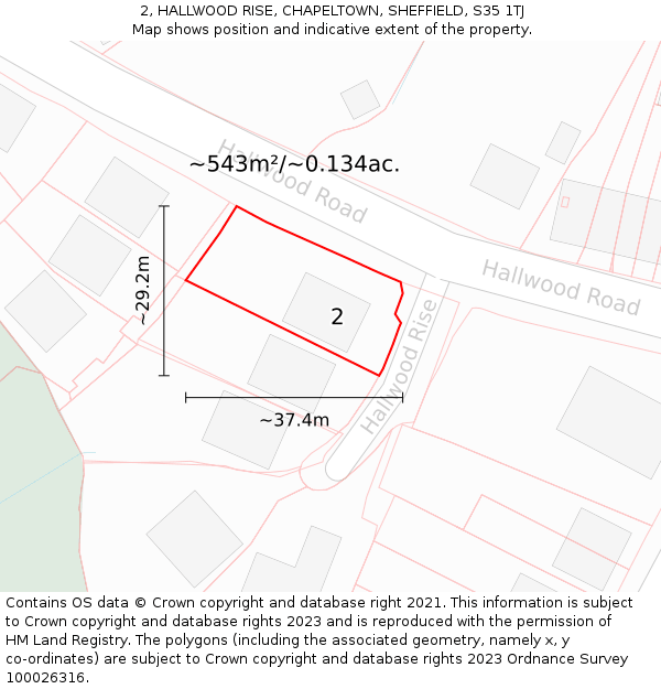 2, HALLWOOD RISE, CHAPELTOWN, SHEFFIELD, S35 1TJ: Plot and title map