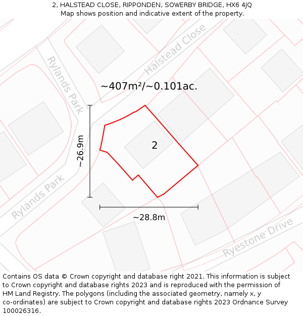 2, HALSTEAD CLOSE, RIPPONDEN, SOWERBY BRIDGE, HX6 4JQ: Plot and title map