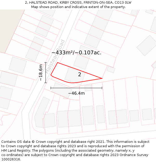 2, HALSTEAD ROAD, KIRBY CROSS, FRINTON-ON-SEA, CO13 0LW: Plot and title map