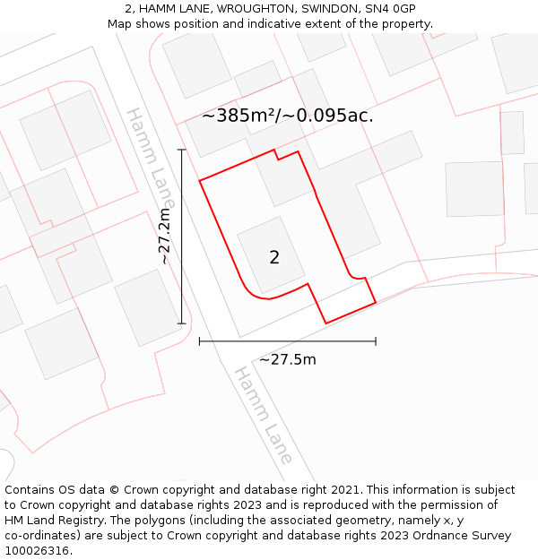 2, HAMM LANE, WROUGHTON, SWINDON, SN4 0GP: Plot and title map