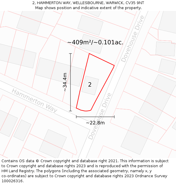 2, HAMMERTON WAY, WELLESBOURNE, WARWICK, CV35 9NT: Plot and title map