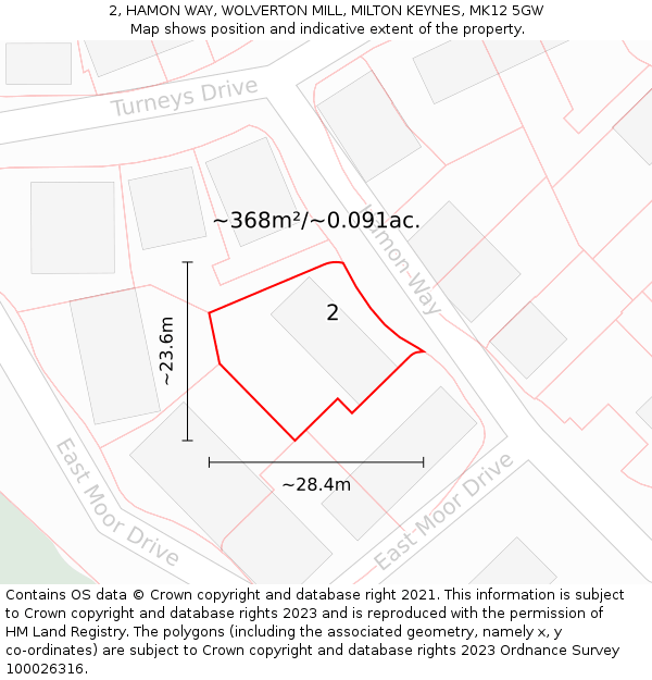 2, HAMON WAY, WOLVERTON MILL, MILTON KEYNES, MK12 5GW: Plot and title map