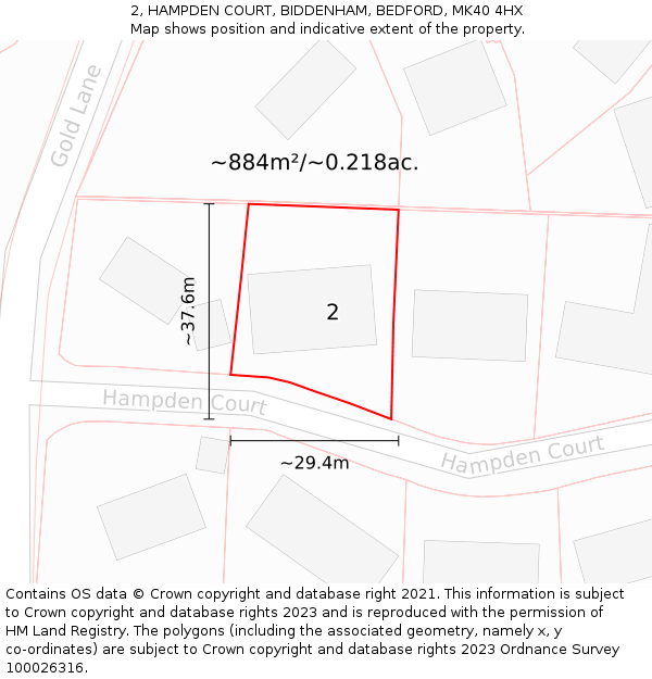 2, HAMPDEN COURT, BIDDENHAM, BEDFORD, MK40 4HX: Plot and title map