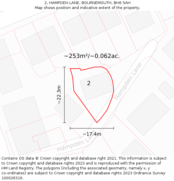 2, HAMPDEN LANE, BOURNEMOUTH, BH6 5AH: Plot and title map