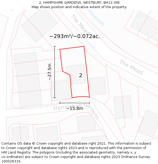 2, HAMPSHIRE GARDENS, WESTBURY, BA13 3XE: Plot and title map