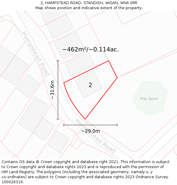 2, HAMPSTEAD ROAD, STANDISH, WIGAN, WN6 0RR: Plot and title map