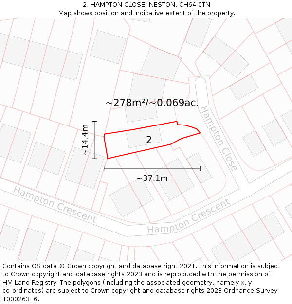 2, HAMPTON CLOSE, NESTON, CH64 0TN: Plot and title map