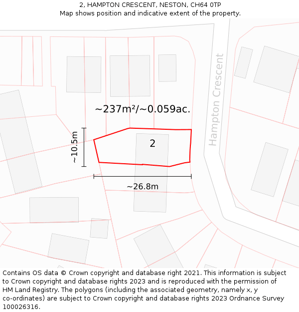 2, HAMPTON CRESCENT, NESTON, CH64 0TP: Plot and title map