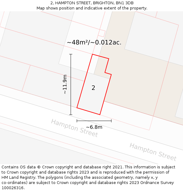 2, HAMPTON STREET, BRIGHTON, BN1 3DB: Plot and title map