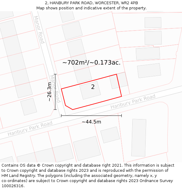 2, HANBURY PARK ROAD, WORCESTER, WR2 4PB: Plot and title map