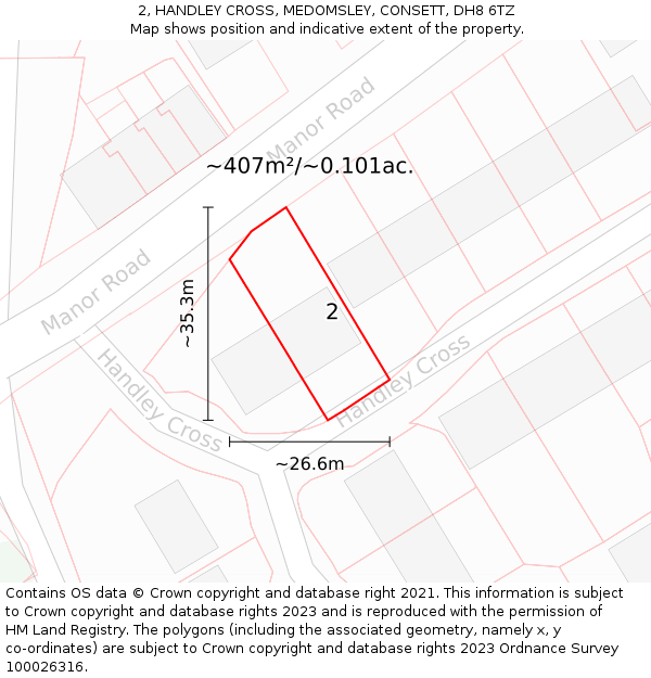 2, HANDLEY CROSS, MEDOMSLEY, CONSETT, DH8 6TZ: Plot and title map