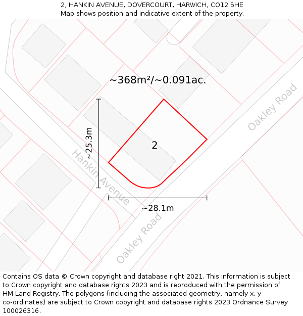 2, HANKIN AVENUE, DOVERCOURT, HARWICH, CO12 5HE: Plot and title map