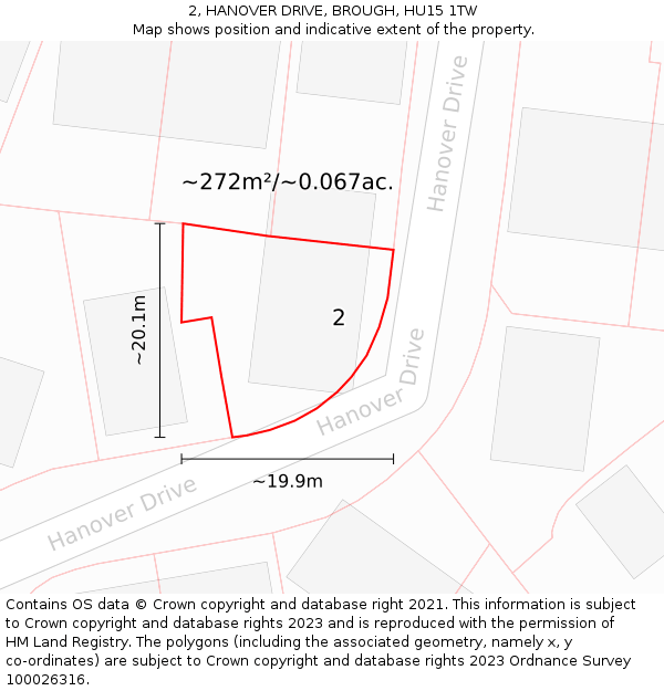 2, HANOVER DRIVE, BROUGH, HU15 1TW: Plot and title map