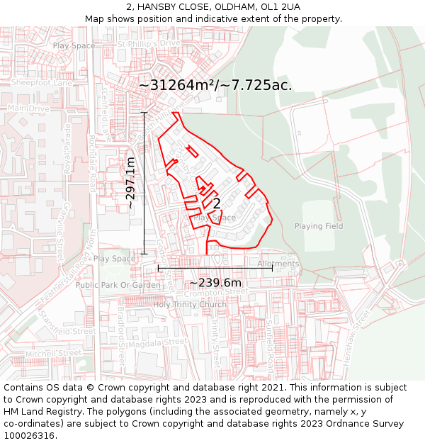 2, HANSBY CLOSE, OLDHAM, OL1 2UA: Plot and title map