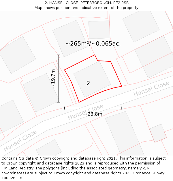 2, HANSEL CLOSE, PETERBOROUGH, PE2 9SR: Plot and title map