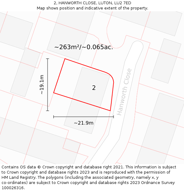 2, HANWORTH CLOSE, LUTON, LU2 7ED: Plot and title map