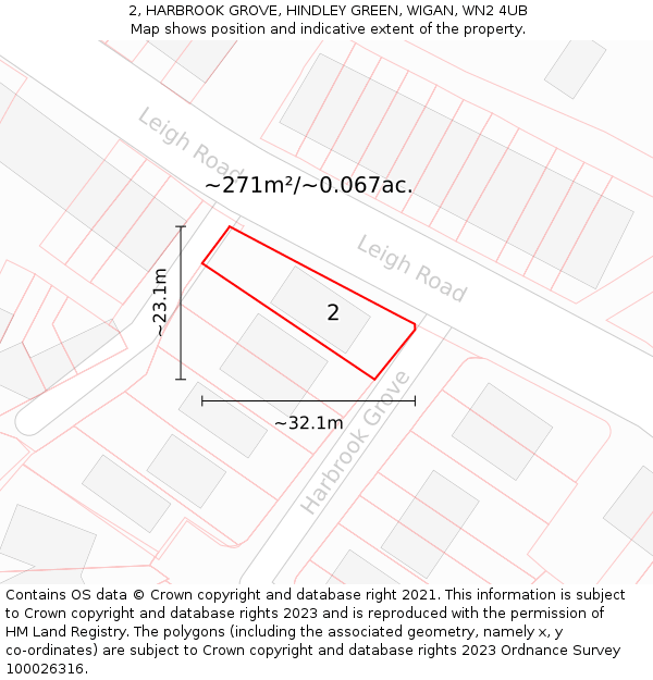 2, HARBROOK GROVE, HINDLEY GREEN, WIGAN, WN2 4UB: Plot and title map