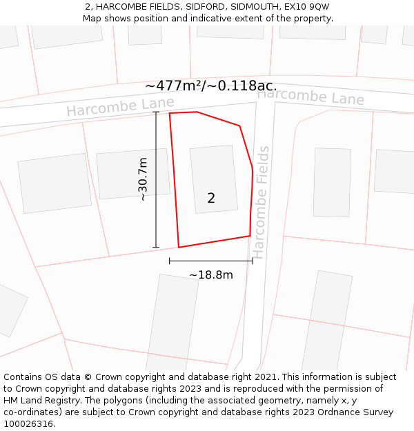 2, HARCOMBE FIELDS, SIDFORD, SIDMOUTH, EX10 9QW: Plot and title map