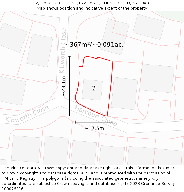 2, HARCOURT CLOSE, HASLAND, CHESTERFIELD, S41 0XB: Plot and title map