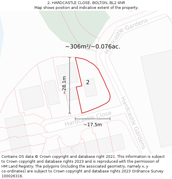 2, HARDCASTLE CLOSE, BOLTON, BL2 4NR: Plot and title map