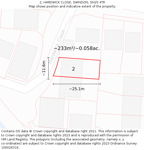 2, HARDWICK CLOSE, SWINDON, SN25 4TR: Plot and title map