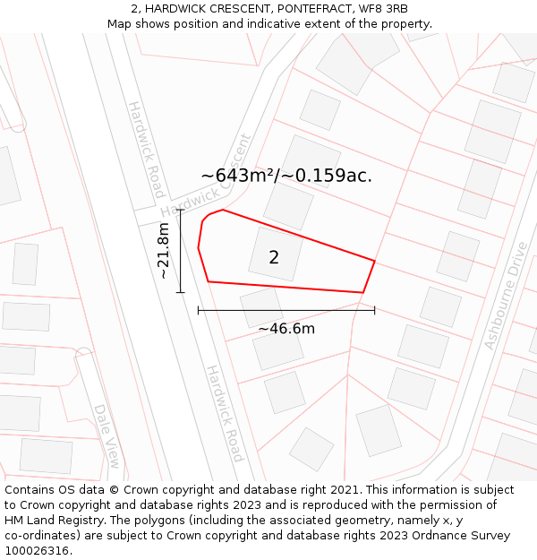 2, HARDWICK CRESCENT, PONTEFRACT, WF8 3RB: Plot and title map