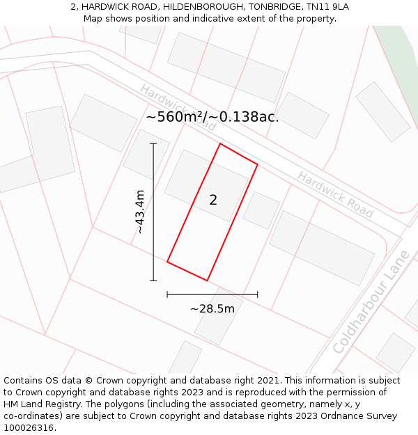 2, HARDWICK ROAD, HILDENBOROUGH, TONBRIDGE, TN11 9LA: Plot and title map