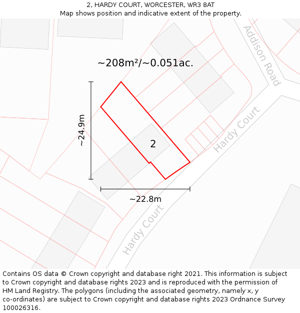 2, HARDY COURT, WORCESTER, WR3 8AT: Plot and title map